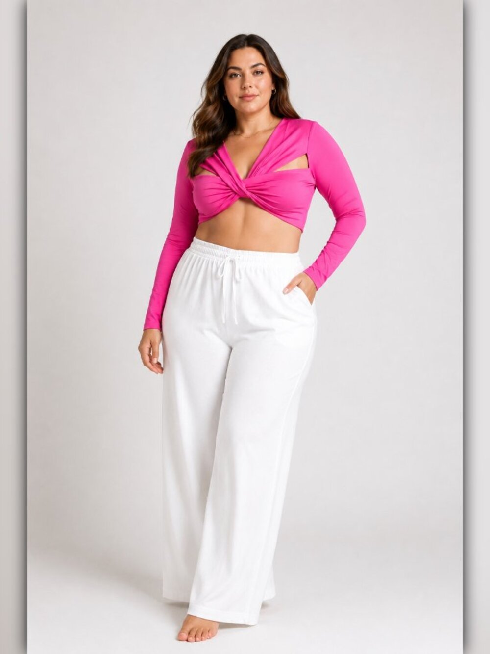 A173 • Electric Rose Twist Front Cutout Crop Top